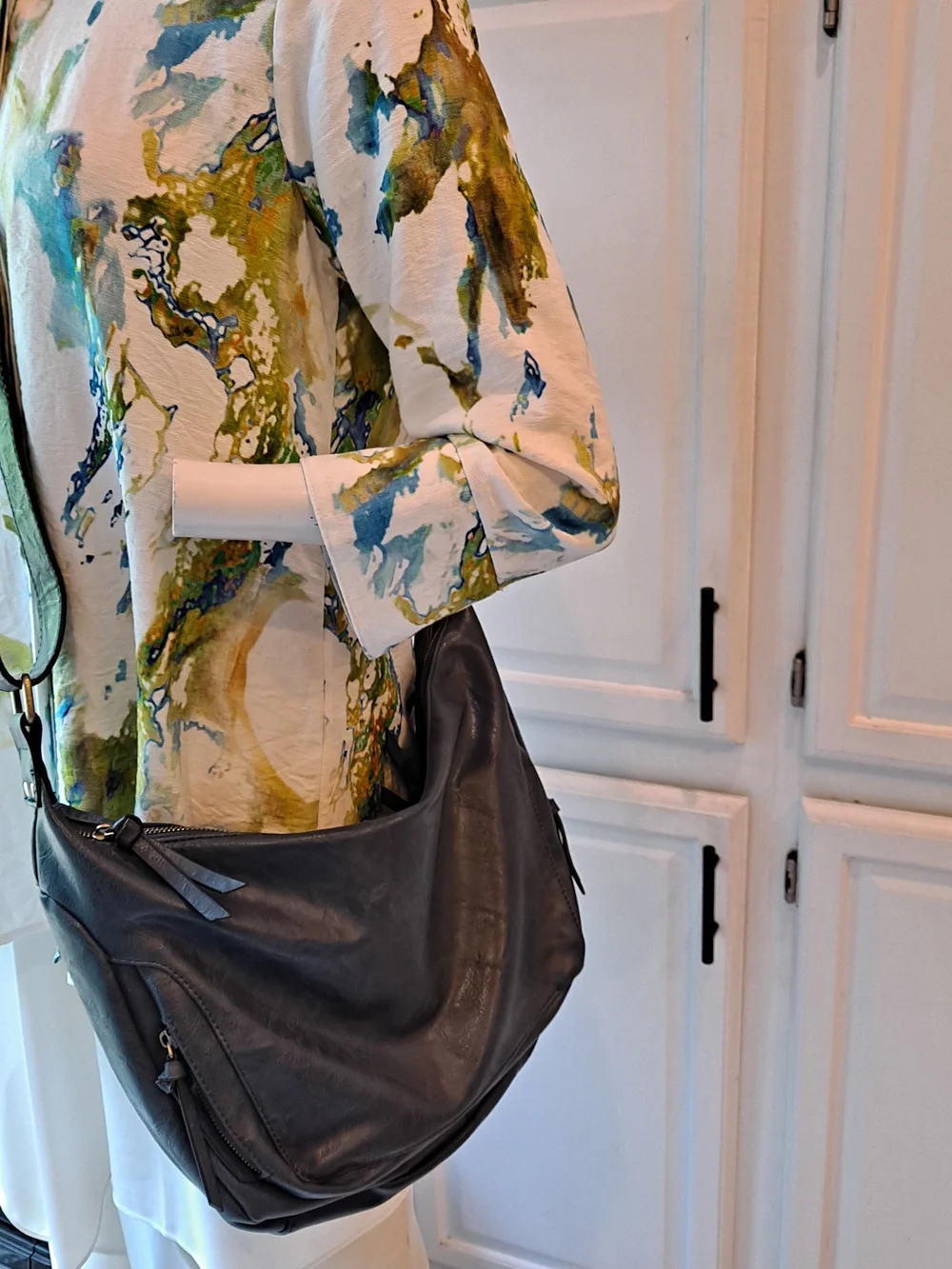 Joy Susan Navy Blue Vintage Debbie Hobo Slouchy Crescent Vegan Shoulder Bag